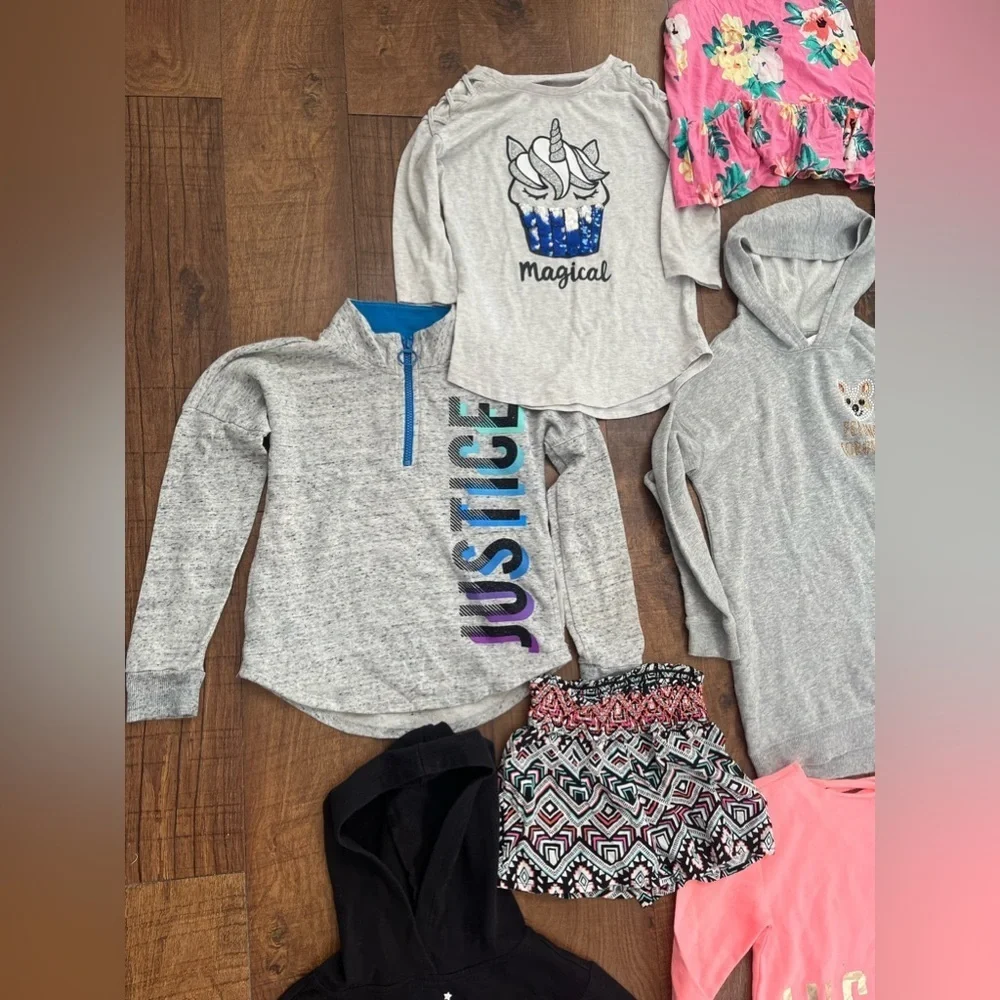 Justice girls clothing bundle 14 pieces Sz 6/7 shirts skirt leggings